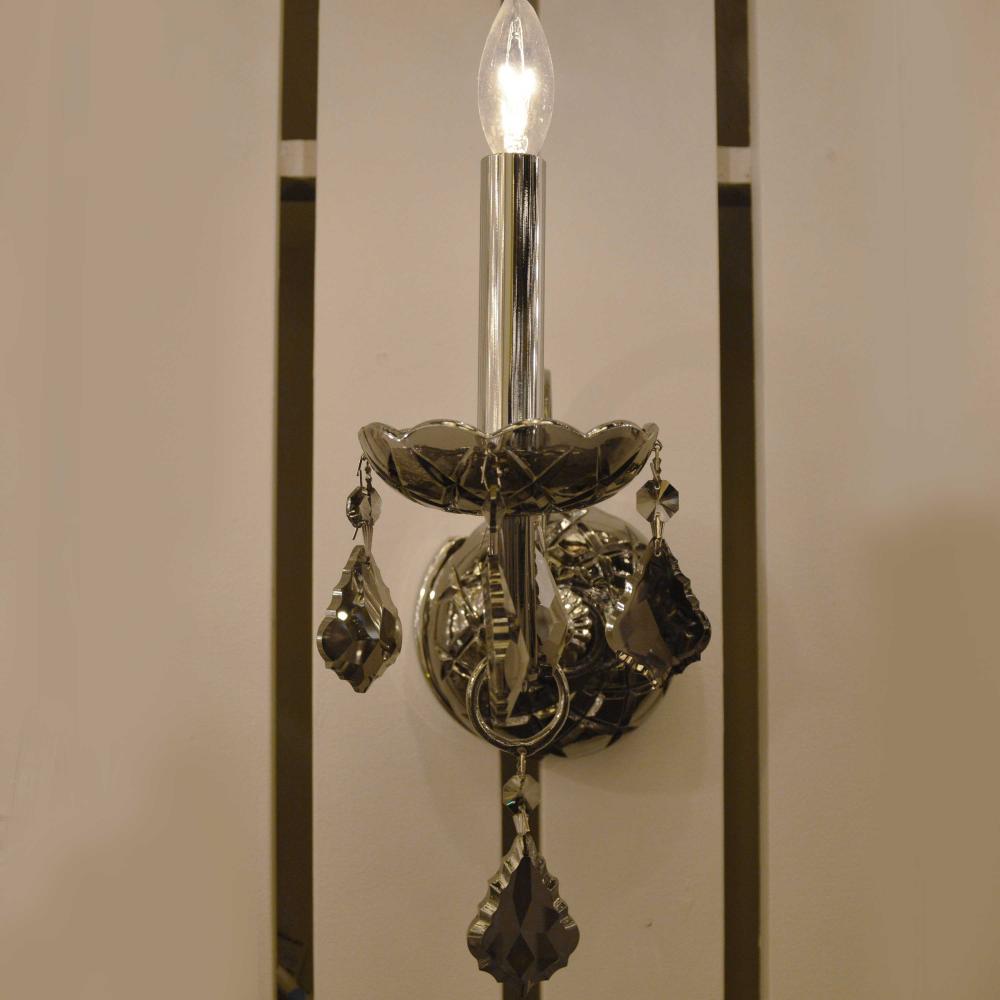 USA Provence 1 Light Chrome Finish Smoke Crystal Candle Wall Sconce 4"x15" Small 