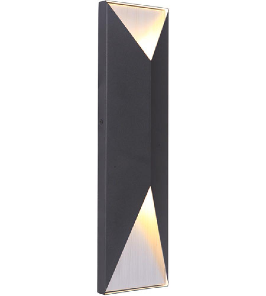 Peak 2 Light Large LED Outdoor Pocket Sconce in Textured Black/Brushed Aluminum