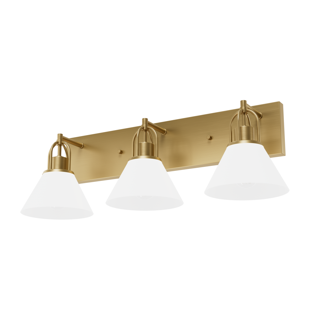 Hunter Carrington Isle Luxe Gold with Cased White Glass Glass 3 Lt Bathroom Vanity Wall Lt Fixture