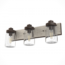 Hunter 48021 - Hunter Devon Park Onyx Bengal and Barnwood with Clear Glass 3 Lt Bathroom Vanity Wall Lt Fixture