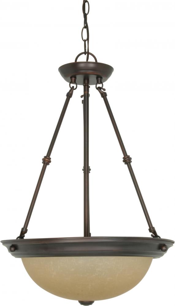 3-Light Small Hanging Pendant Light Fixture in Mahogany Bronze Finish with Champagne Linen Glass