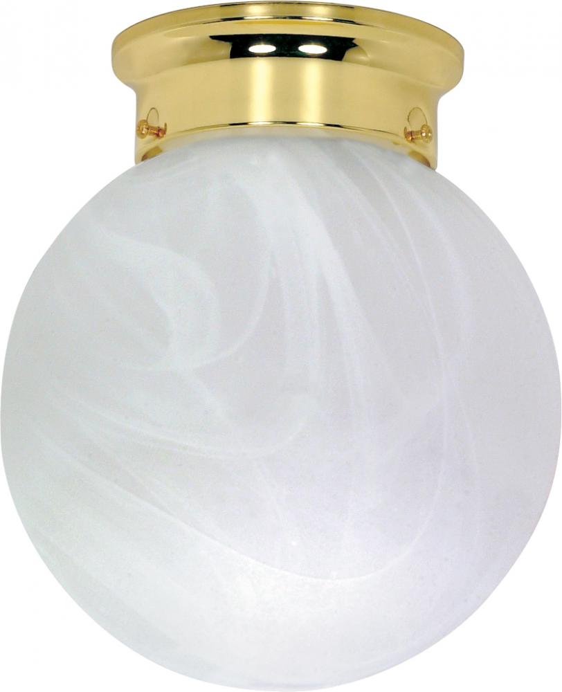 1-Light 8" Ball Ceiling Light in Polished Brass Finish with Alabaster Glass