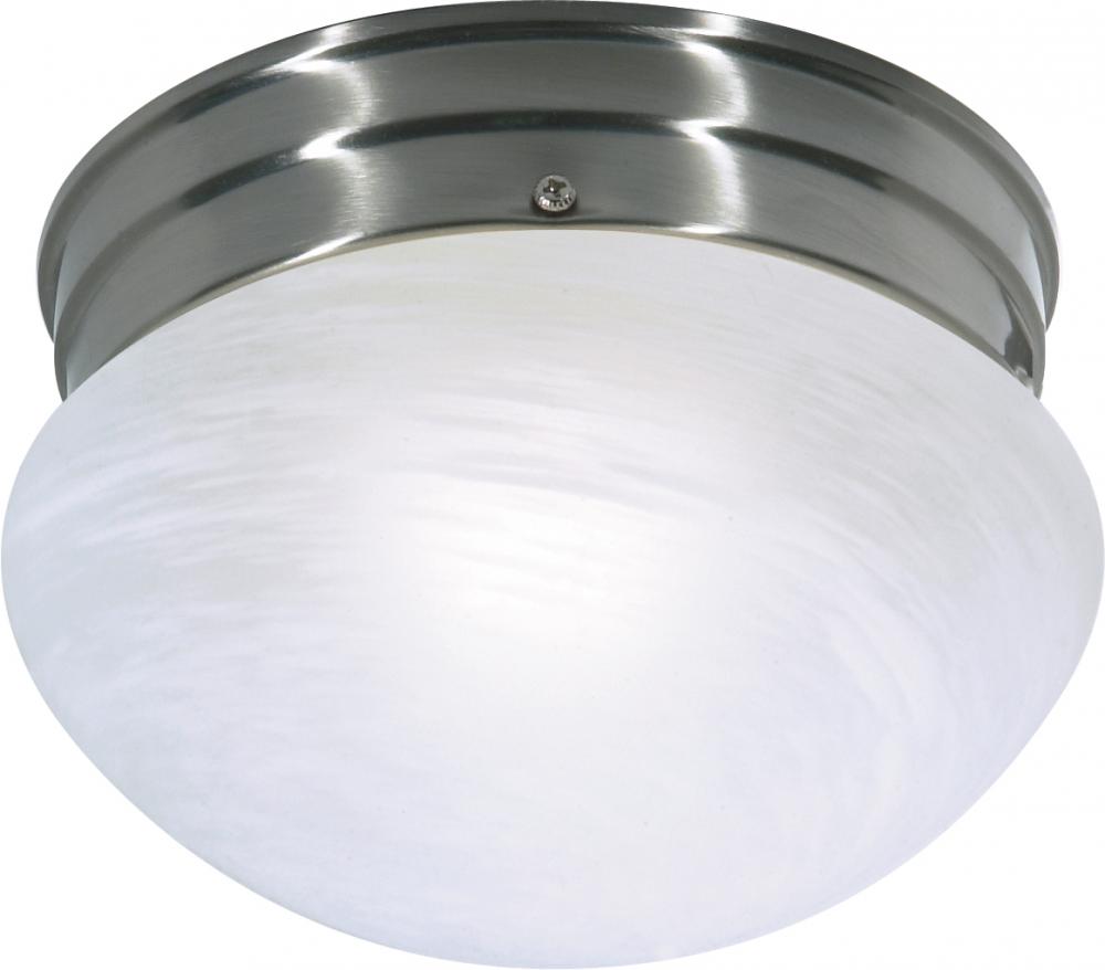 1-Light Small Flush Mount Ceiling Light in Brushed Nickel Finish with Alabaster Mushroom Glass and